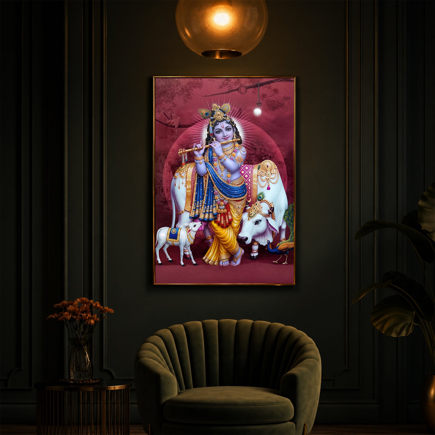 Shree Krishna Ji Modern Luxury Backlight Vertical Wall Art