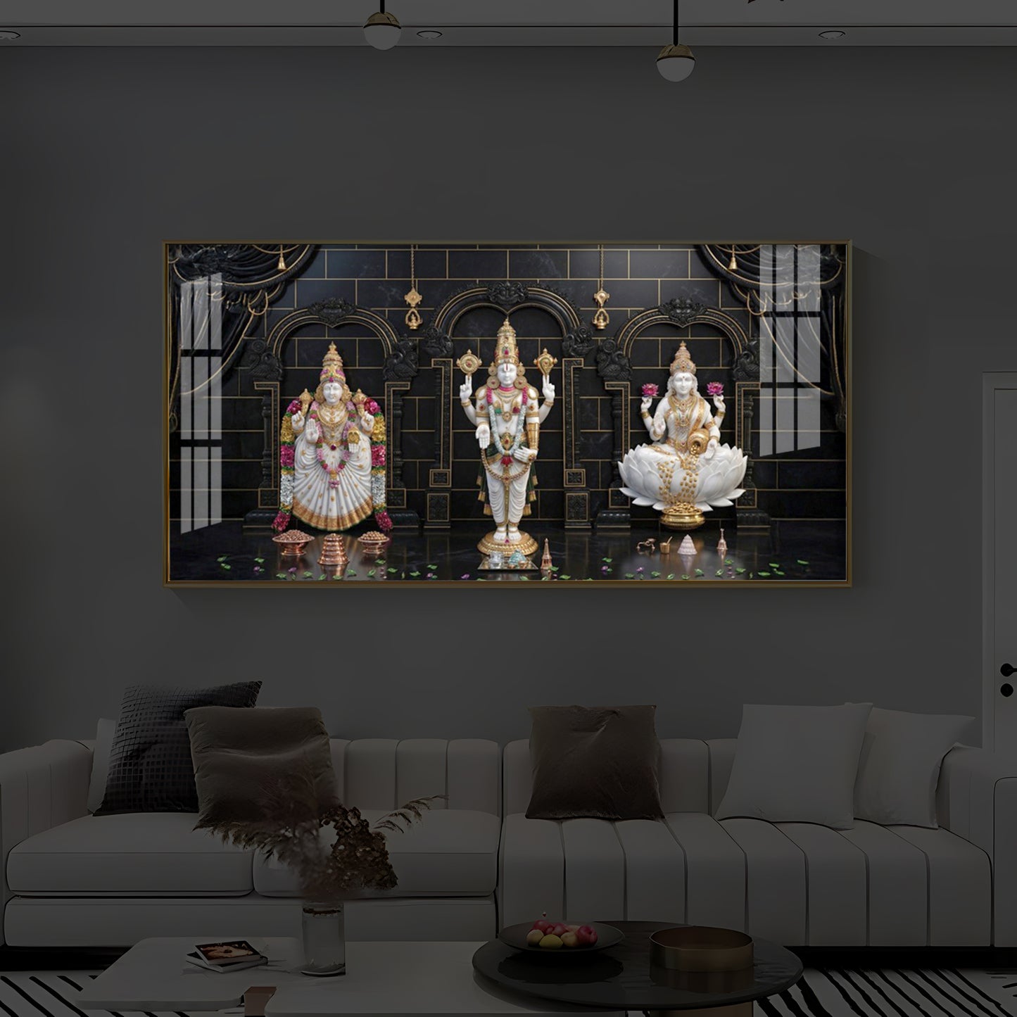 Maa Laxmi & Lord Venkateswara Modern Luxury Backlight Horizontal Wall Art