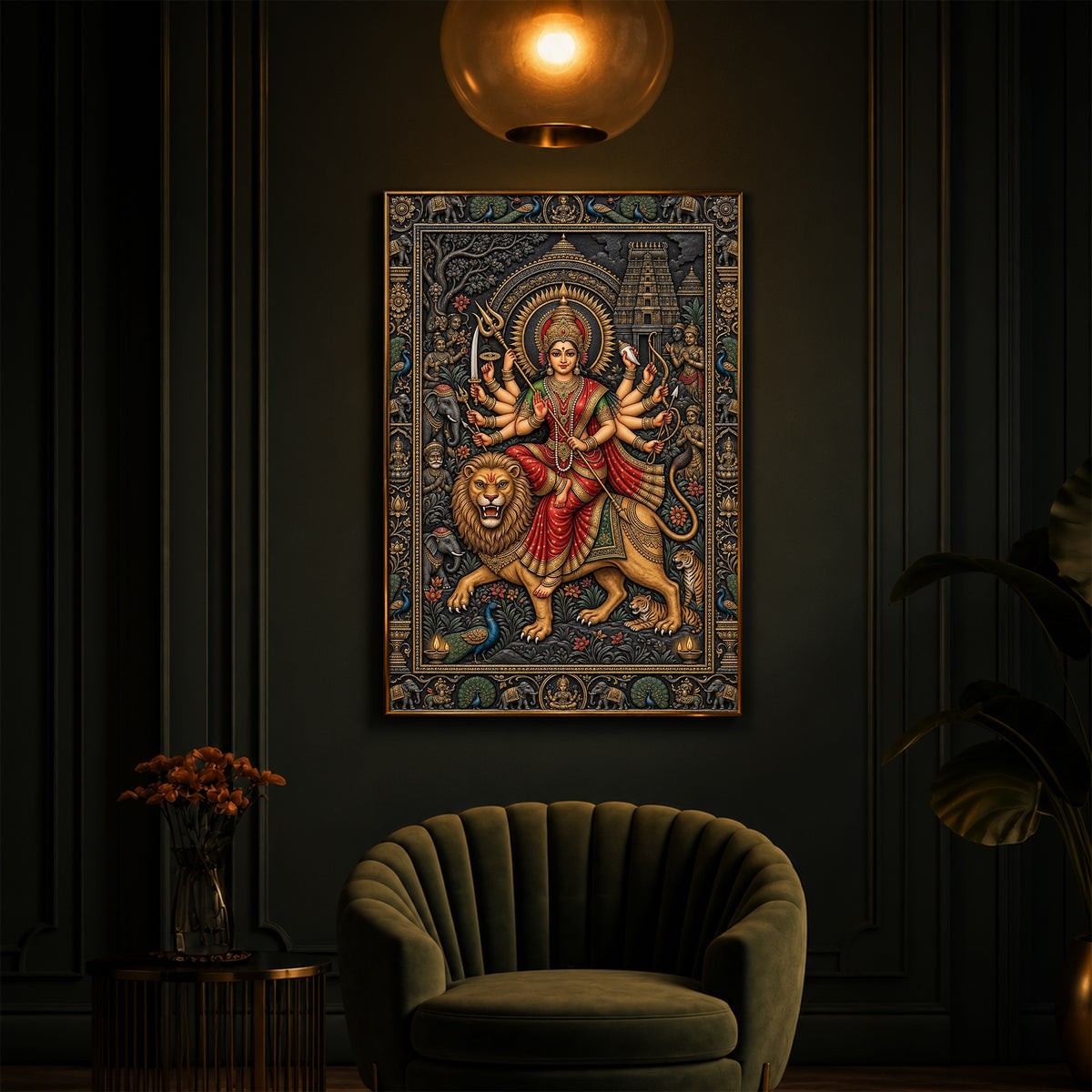 Placid Devi Durga Modern Luxury Backlight Vertical Wall Art