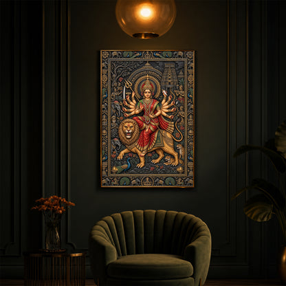 Placid Devi Durga Modern Luxury Backlight Vertical Wall Art