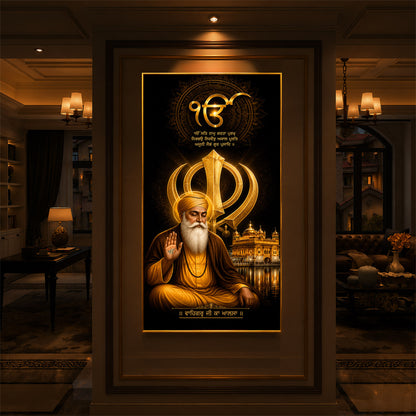 Guru Nanak Dev With Ik Onkar Modern Luxury Backlight Vertical Wall Art