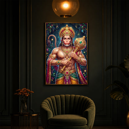 Pavan Putra Hanuman Ji Modern Luxury Backlight Vertical Wall Art
