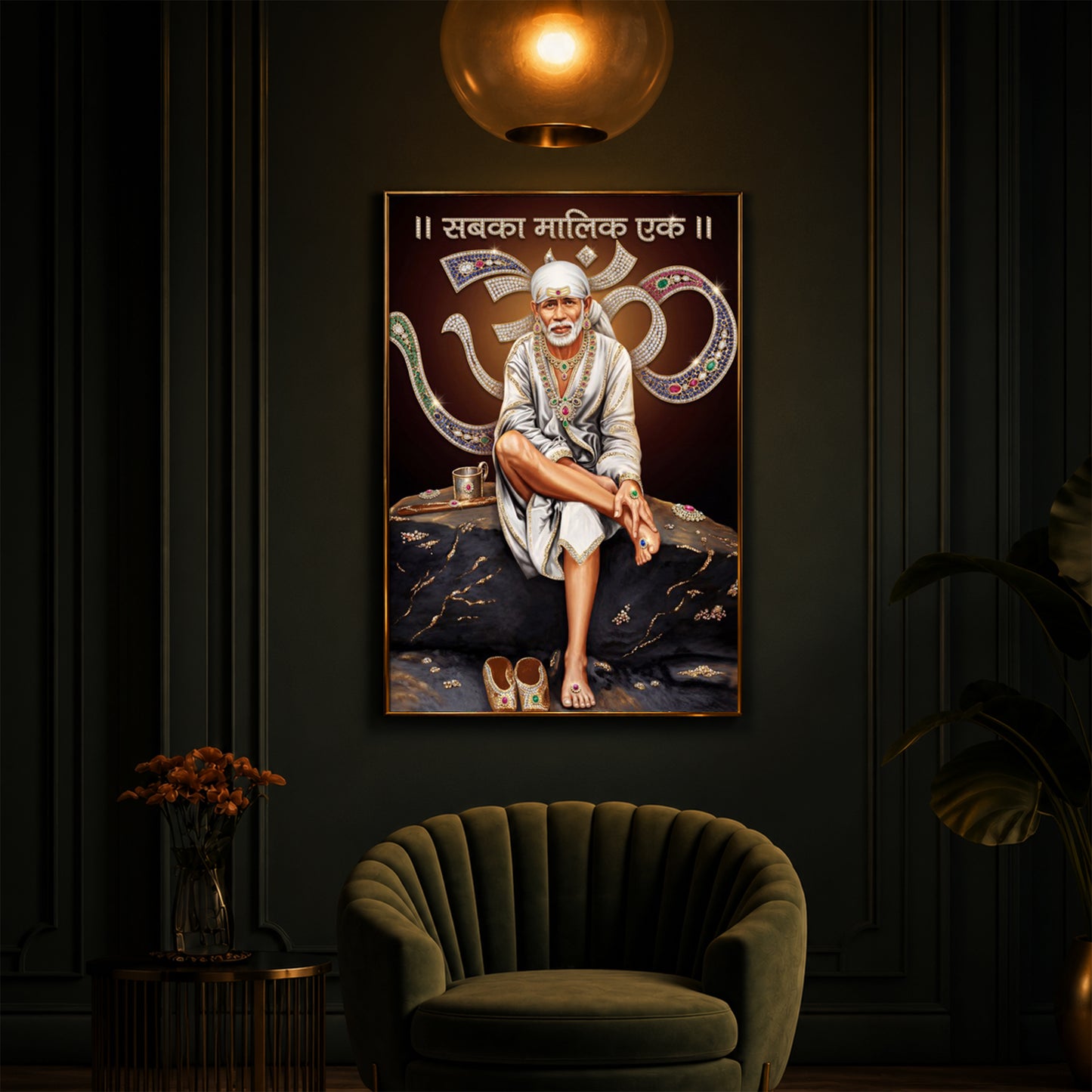 Shirdi Sai Baba Modern Luxury Backlight Vertical Wall Art