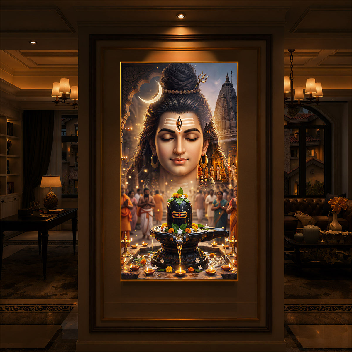 Lord Shiva Modern Luxury Backlight Vertical Wall Art