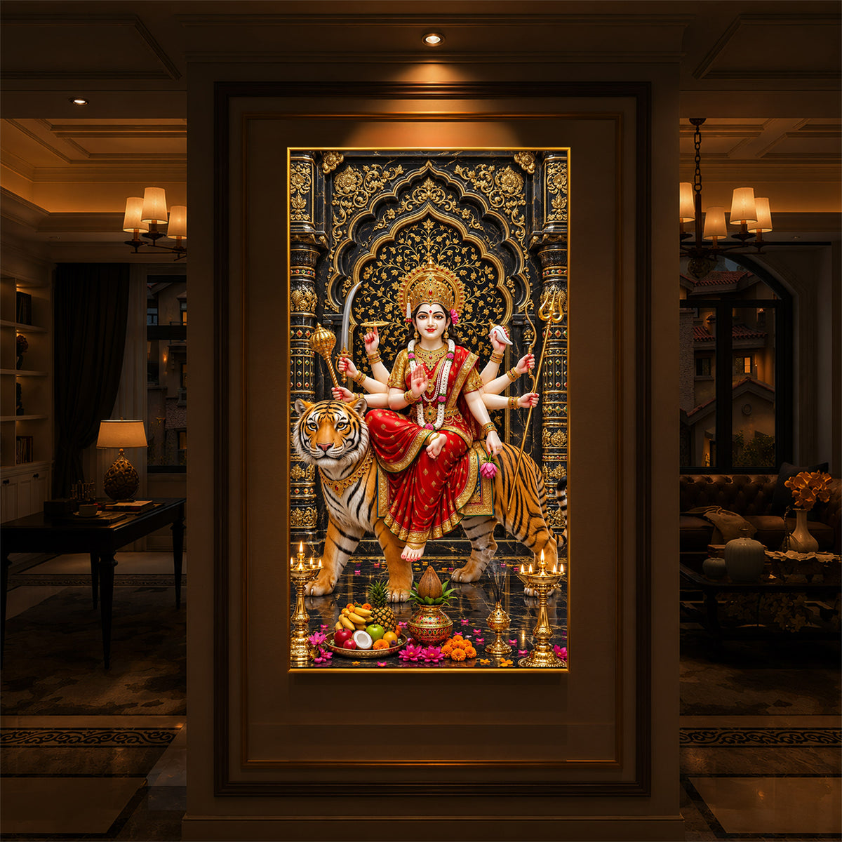 Ashtabhuja Durga Modern Luxury Backlight Vertical Wall Art