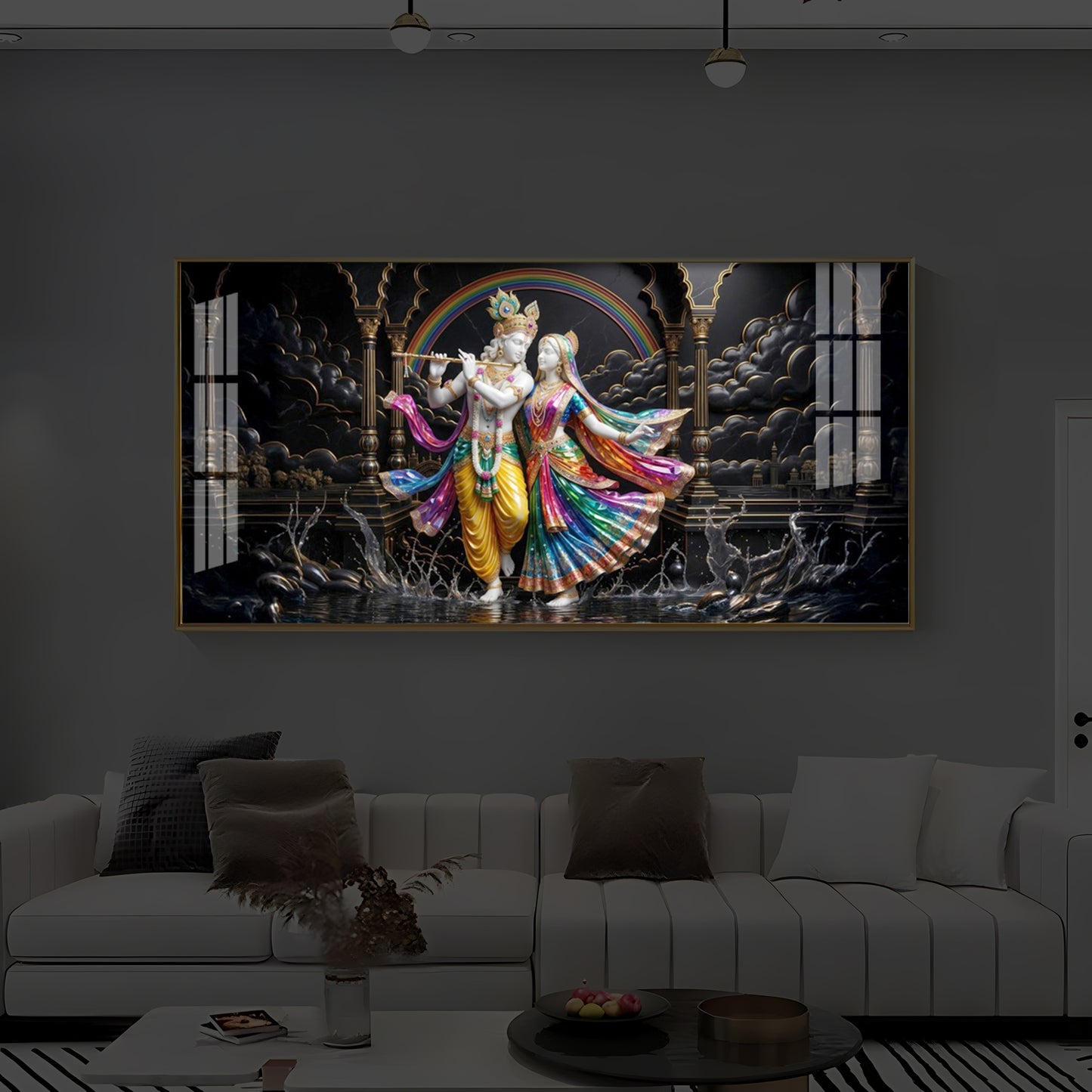Eternal Radha & Krishna Modern Luxury Backlight Horizontal Wall Art