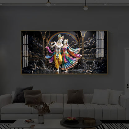 Eternal Radha & Krishna Modern Luxury Backlight Horizontal Wall Art