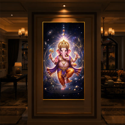 Shree Ganesha's Celestial Embrace Modern Luxury Backlight Vertical Wall Art