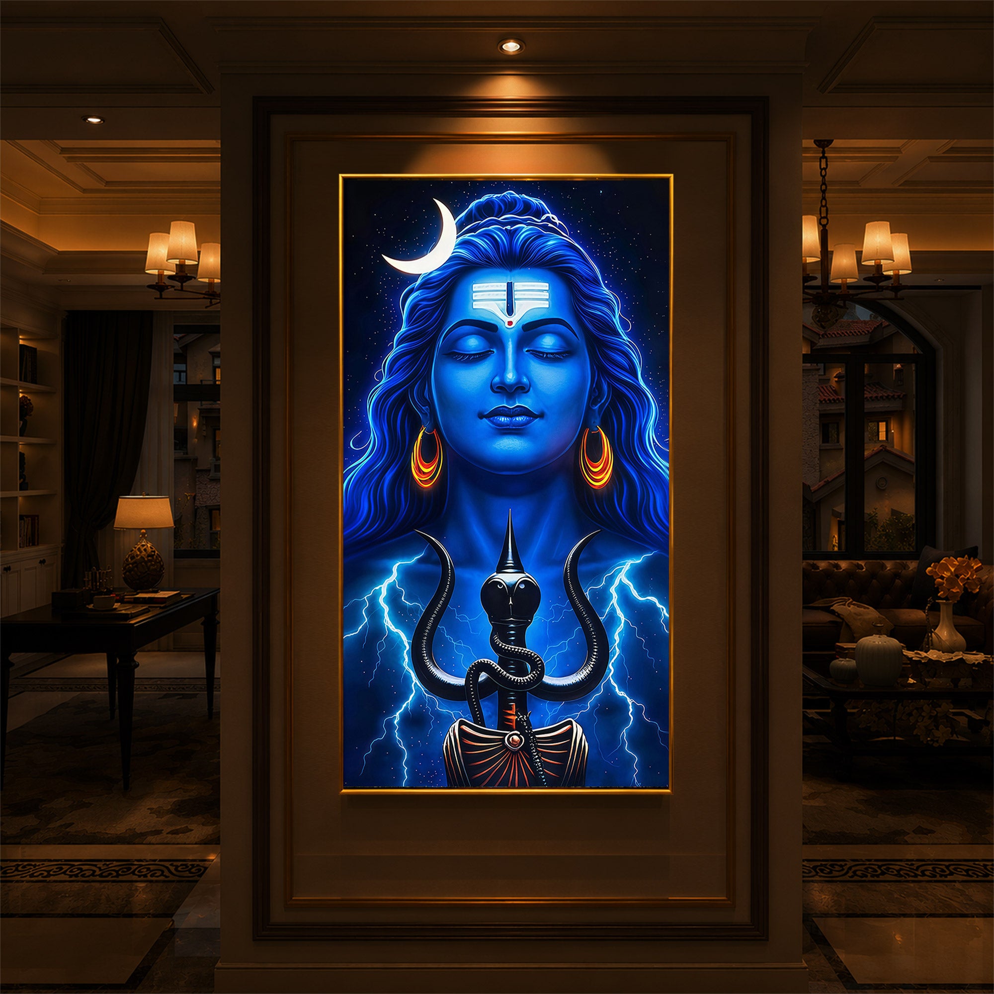 Lord Shiva Trishul Modern Luxury Backlight Vertical Wall Art