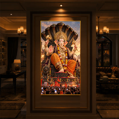 Lalbaugcha Raja Divine Darshan Modern Luxury Backlight Vertical Wall Art