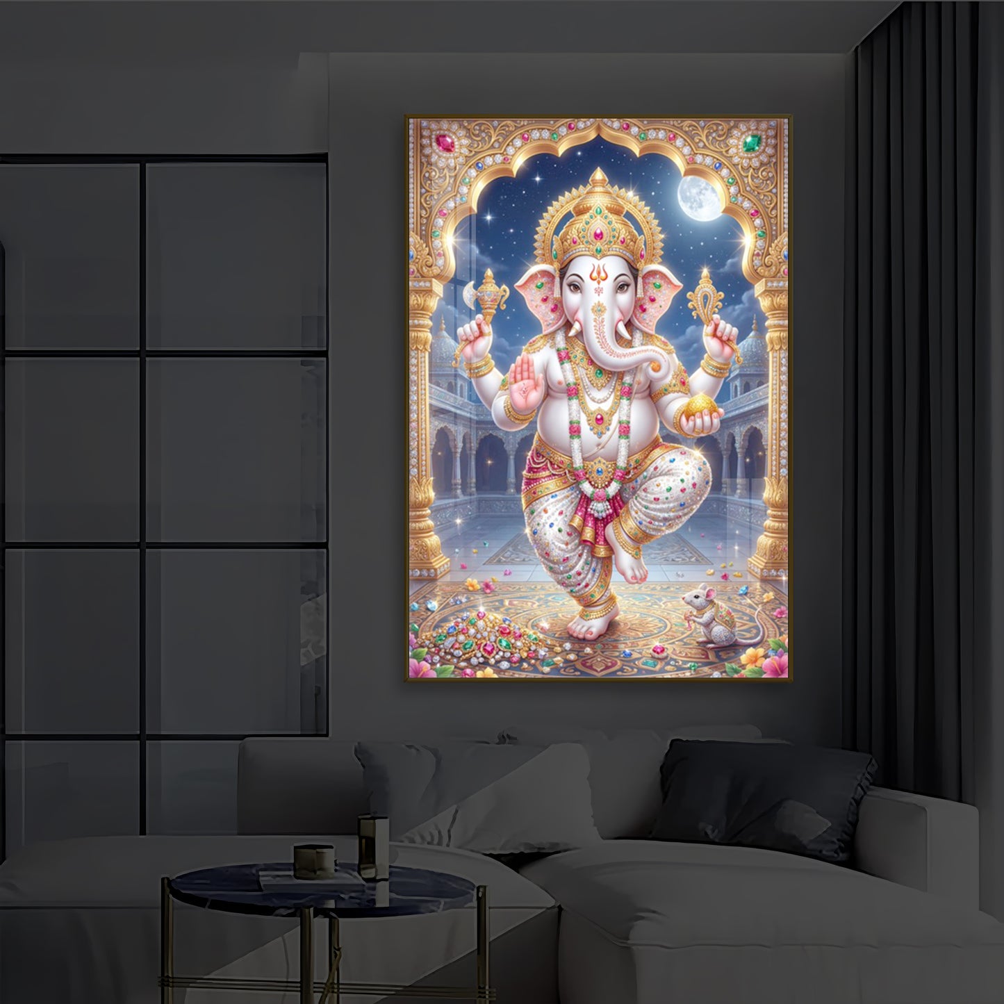 Hindu Shree Ganesh Modern Luxury Backlight Vertical Wall Art