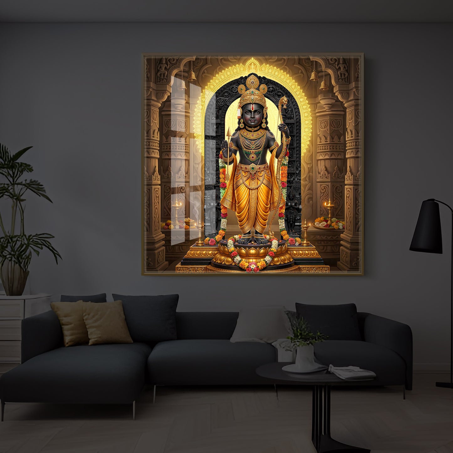 Shree Ram Modern Luxury Backlight Square Wall Art