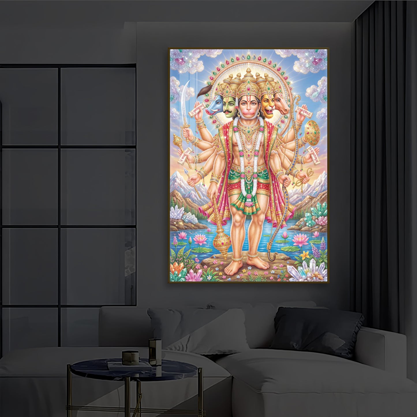 Panchmukhi Lord Hanuman Ji Modern Luxury Backlight Vertical Wall Art