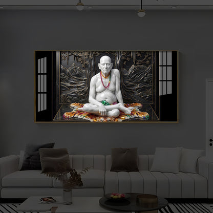 White Marble Swami Samarth Modern Luxury Backlight Horizontal Wall Art