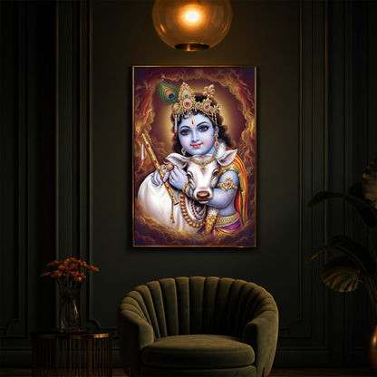 Sri krishna God Modern Luxury Backlight Vertical Wall Art