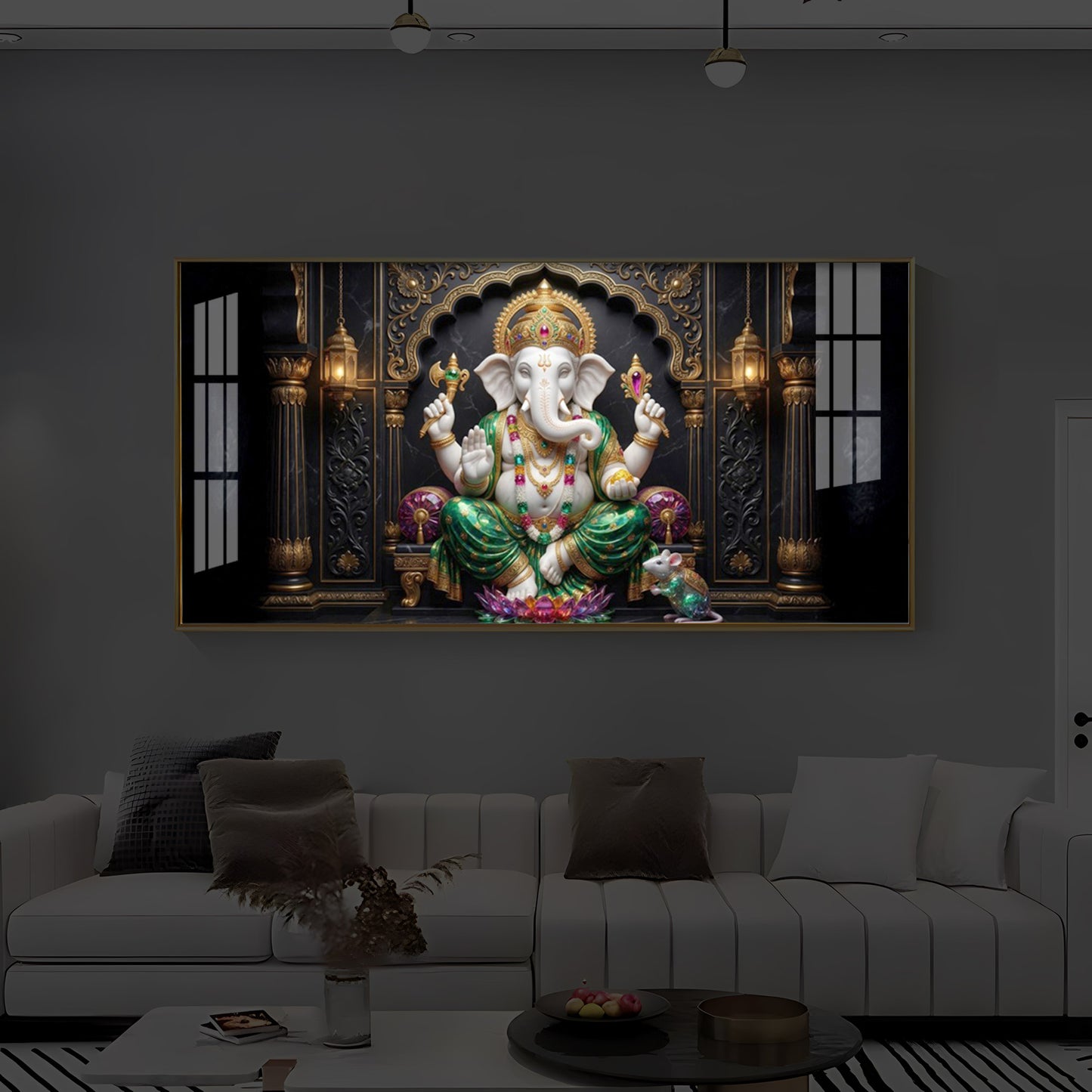 Majestic Lord Ganesha Luxury Backlight Horizontal Wall Art