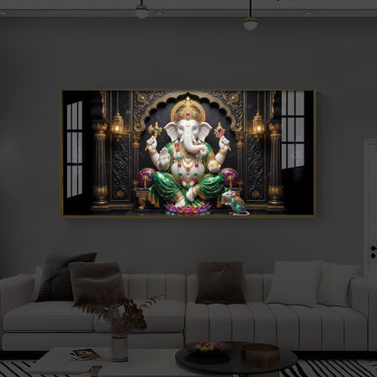 Majestic Lord Ganesha Luxury Backlight Horizontal Wall Art