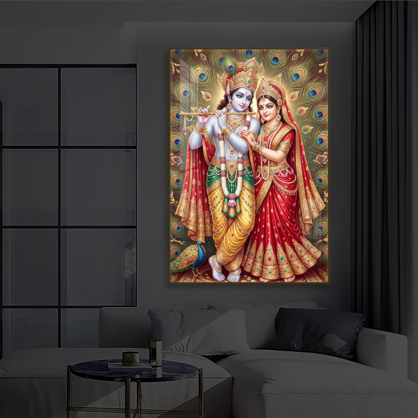 Radha Krishna Divine Bliss Modern Luxury Backlight Vertical Wall Art