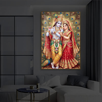 Radha Krishna Divine Bliss Modern Luxury Backlight Vertical Wall Art