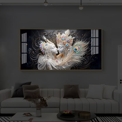 Depicts Radha Krishna Modern Luxury Backlight Horizontal Wall Art