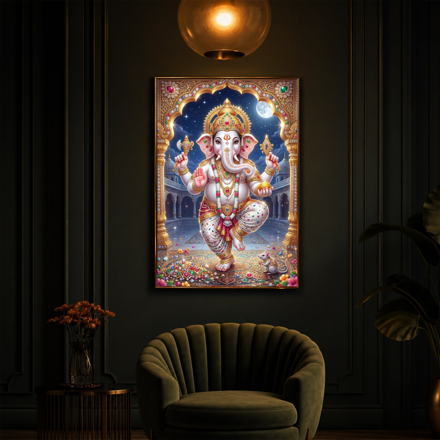 Hindu Shree Ganesh Modern Luxury Backlight Vertical Wall Art