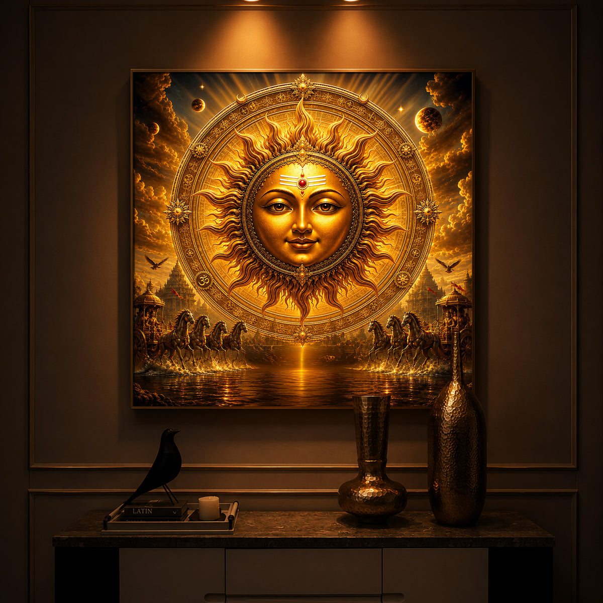 Divine Surya Dev Modern Luxury Backlight Square Wall Art