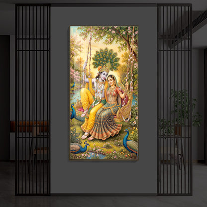 Jai Shri Radha Krishna Modern Luxury Backlight Vertical Wall Art