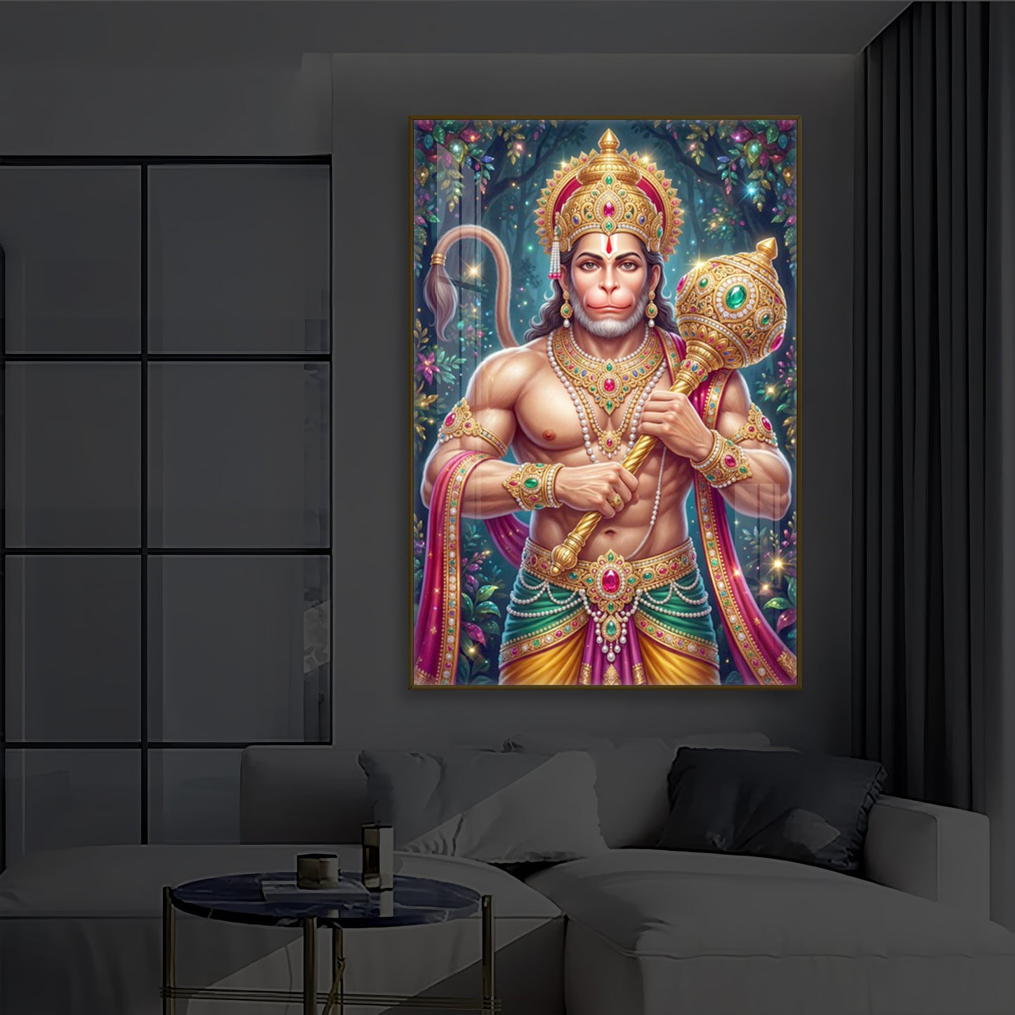 Pavan Putra Hanuman Ji Modern Luxury Backlight Vertical Wall Art