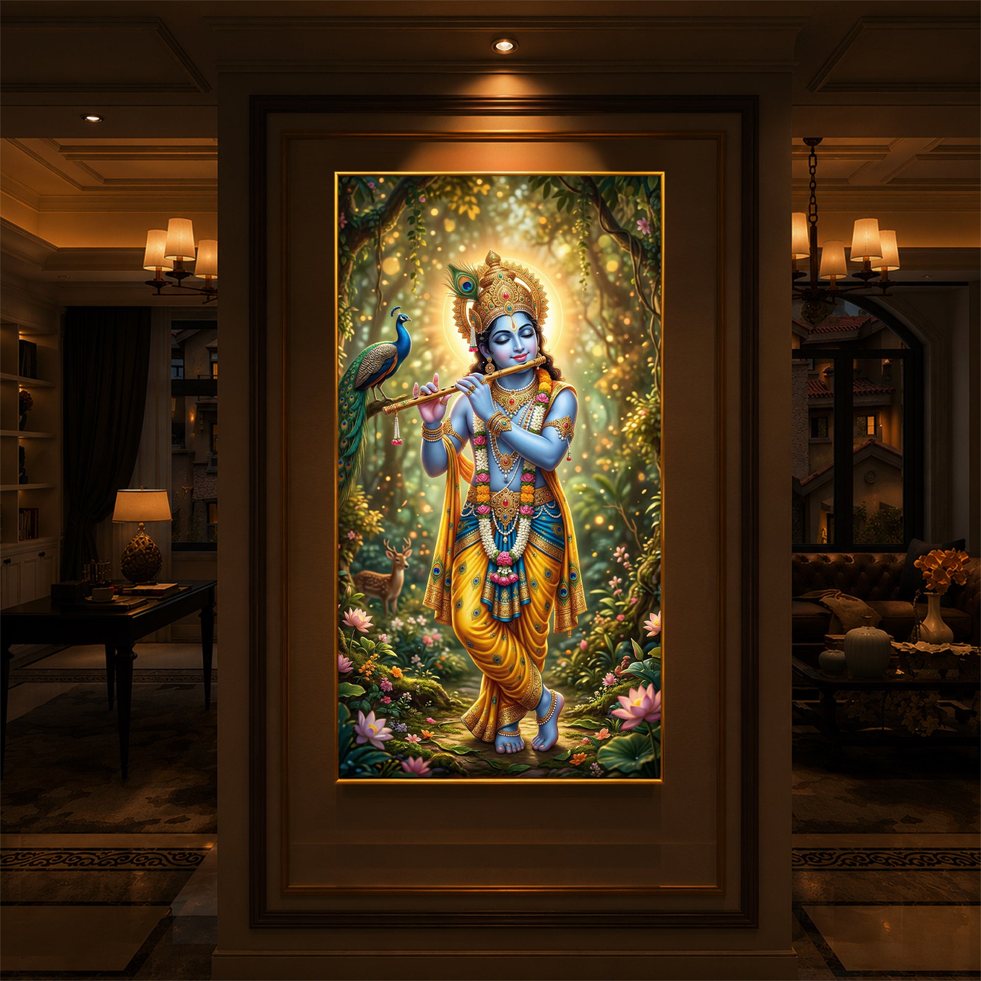 Loving Krishna Modern Luxury Backlight Vertical Wall Art