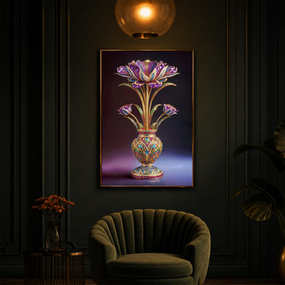 Detailed Decorative Vase Modern Luxury Backlight Vertical Wall Art