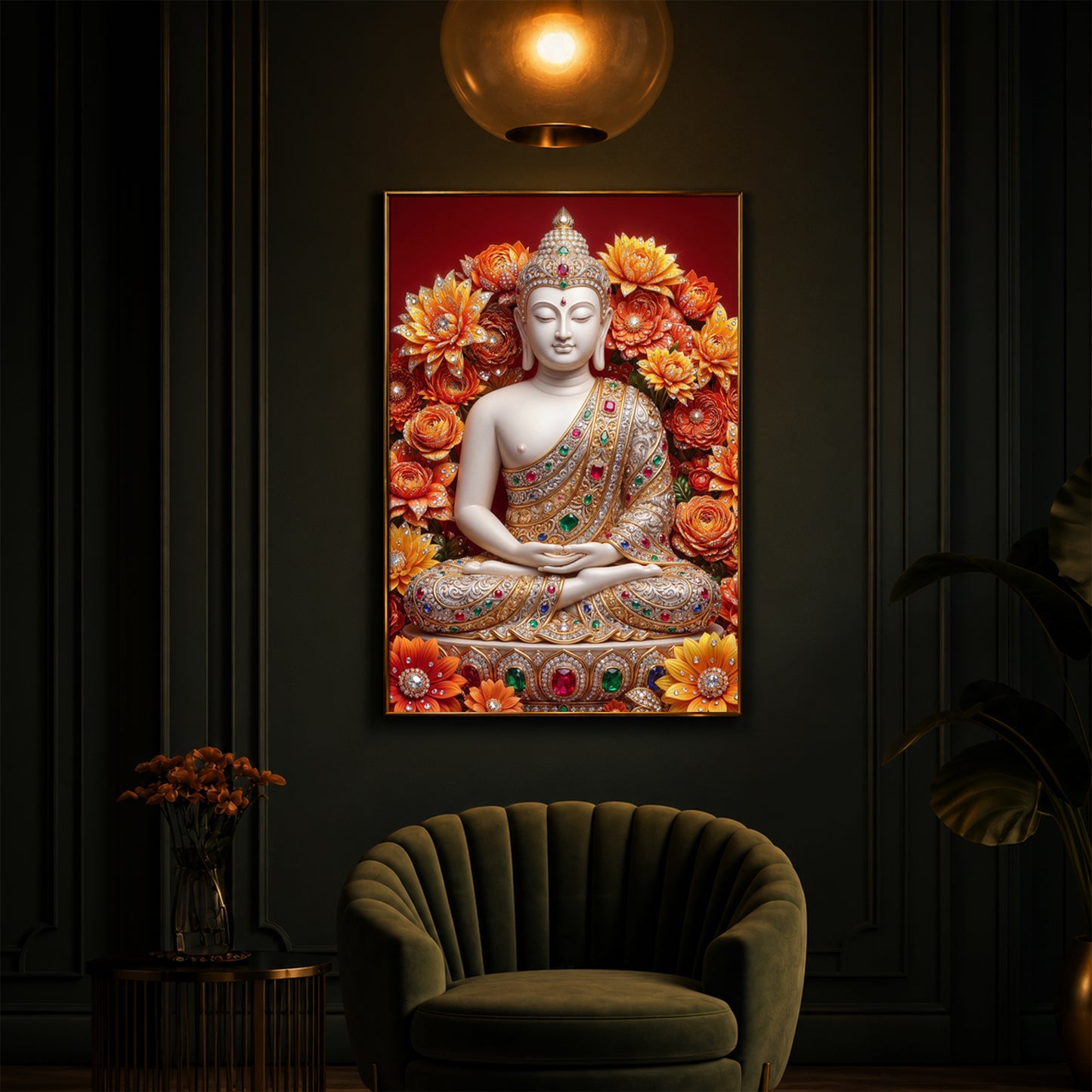 Buddha Bless Modern Luxury Backlight Vertical Wall Art
