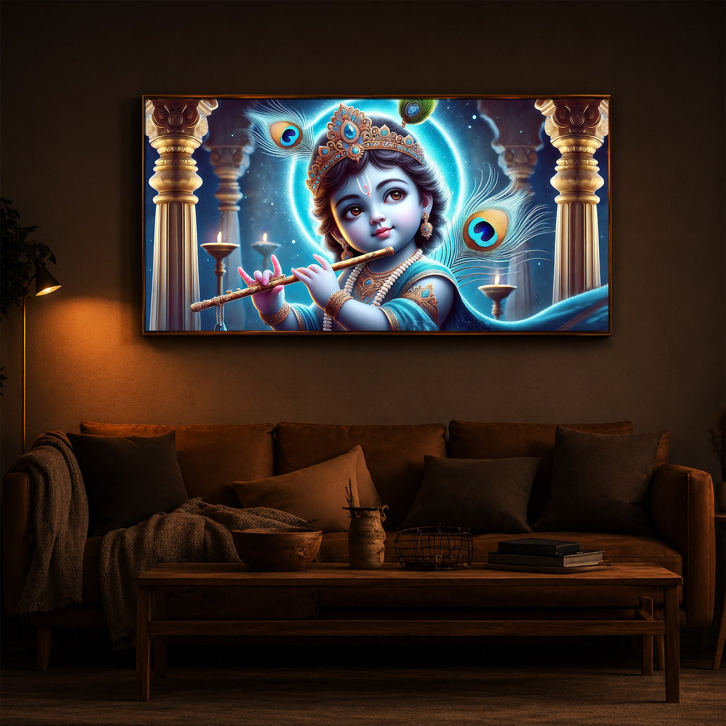Bal Krishna Ji Modern Luxury Backlight Horizontal Wall Art