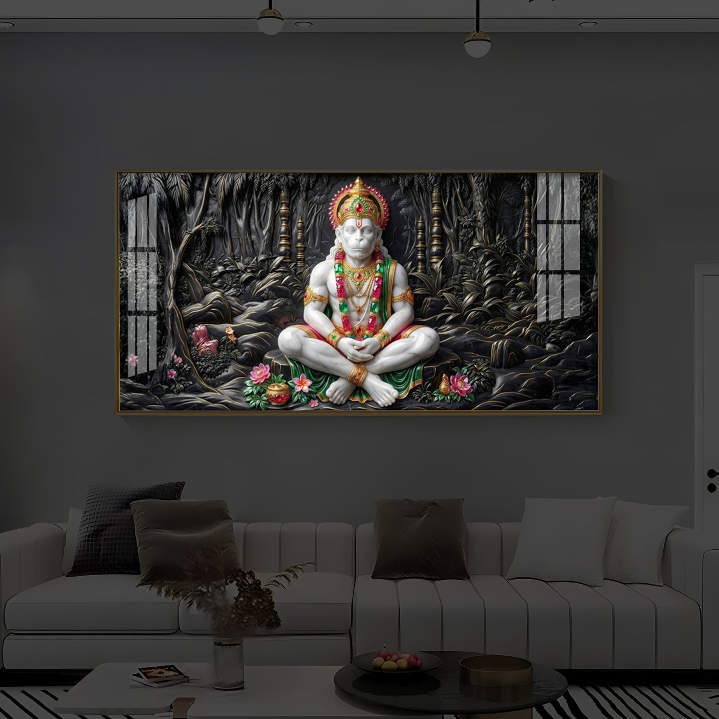 Lord Hanuman Modern Luxury Backlight Horizontal Wall Art