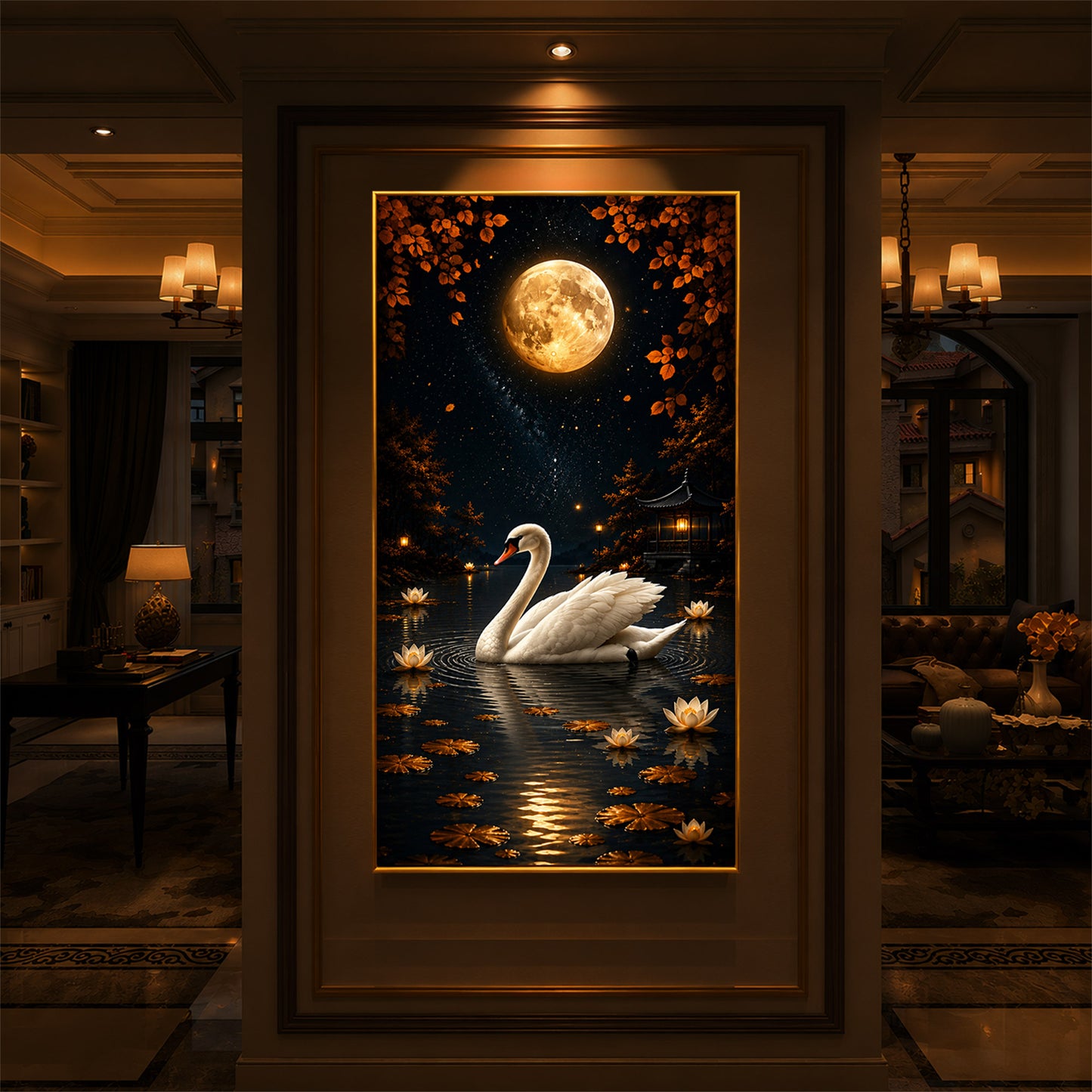 White Swan Modern Luxury Backlight Vertical Wall Art