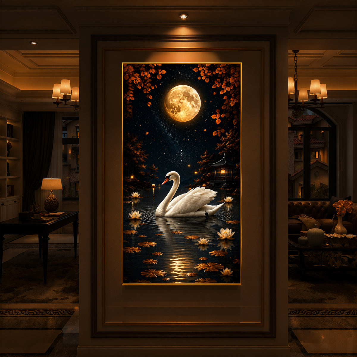 White Swan Modern Luxury Backlight Vertical Wall Art
