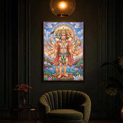 Panchmukhi Lord Hanuman Ji Modern Luxury Backlight Vertical Wall Art