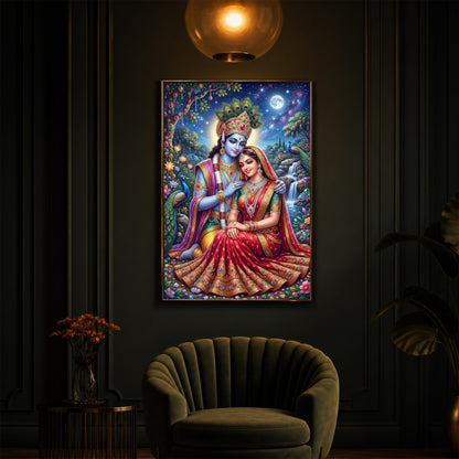 Divine Radha Krishna Serenity Modern Luxury Backlight Vertical Wall Art