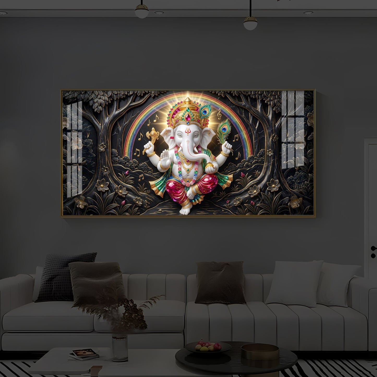 Divine Shree Ganesh Ji Modern Luxury Backlight Horizontal Wall Art