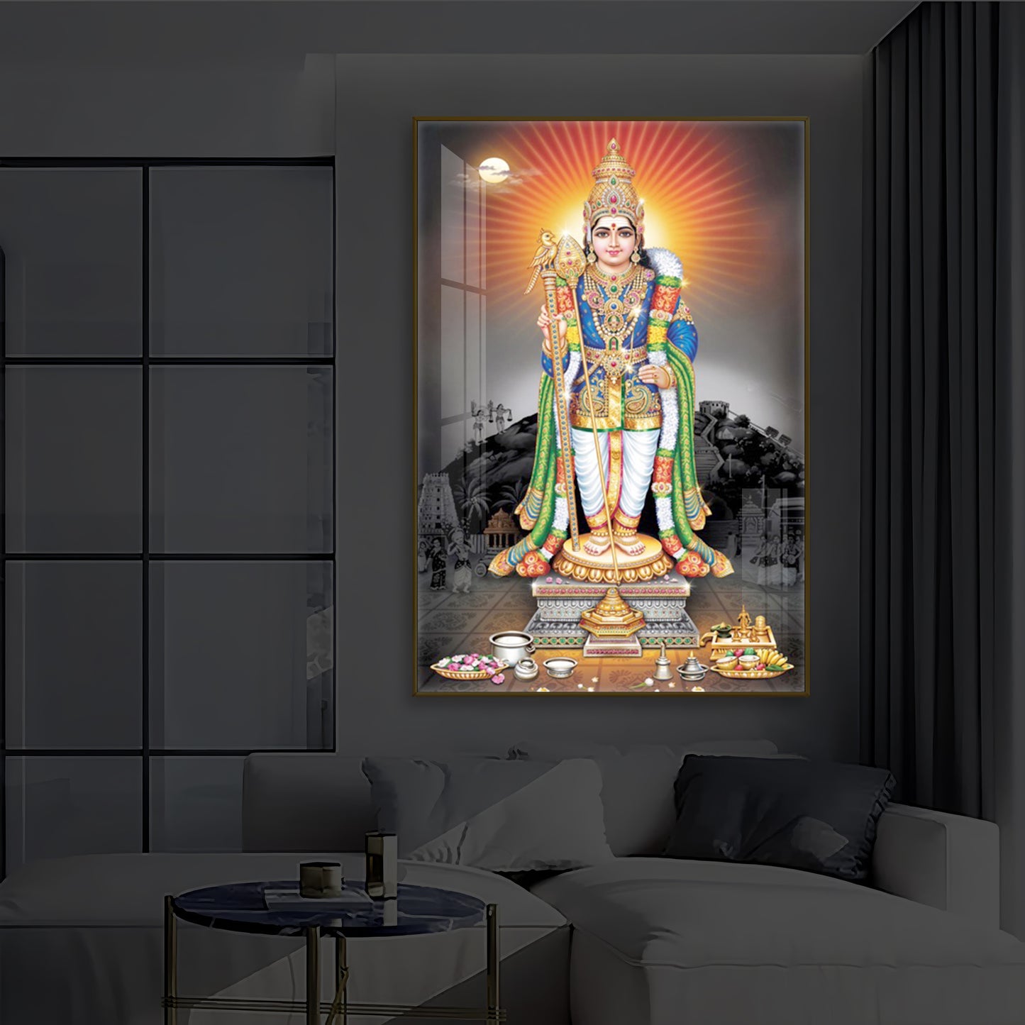 Lord Kartikeyan Modern Luxury Backlight Vertical Wall Art