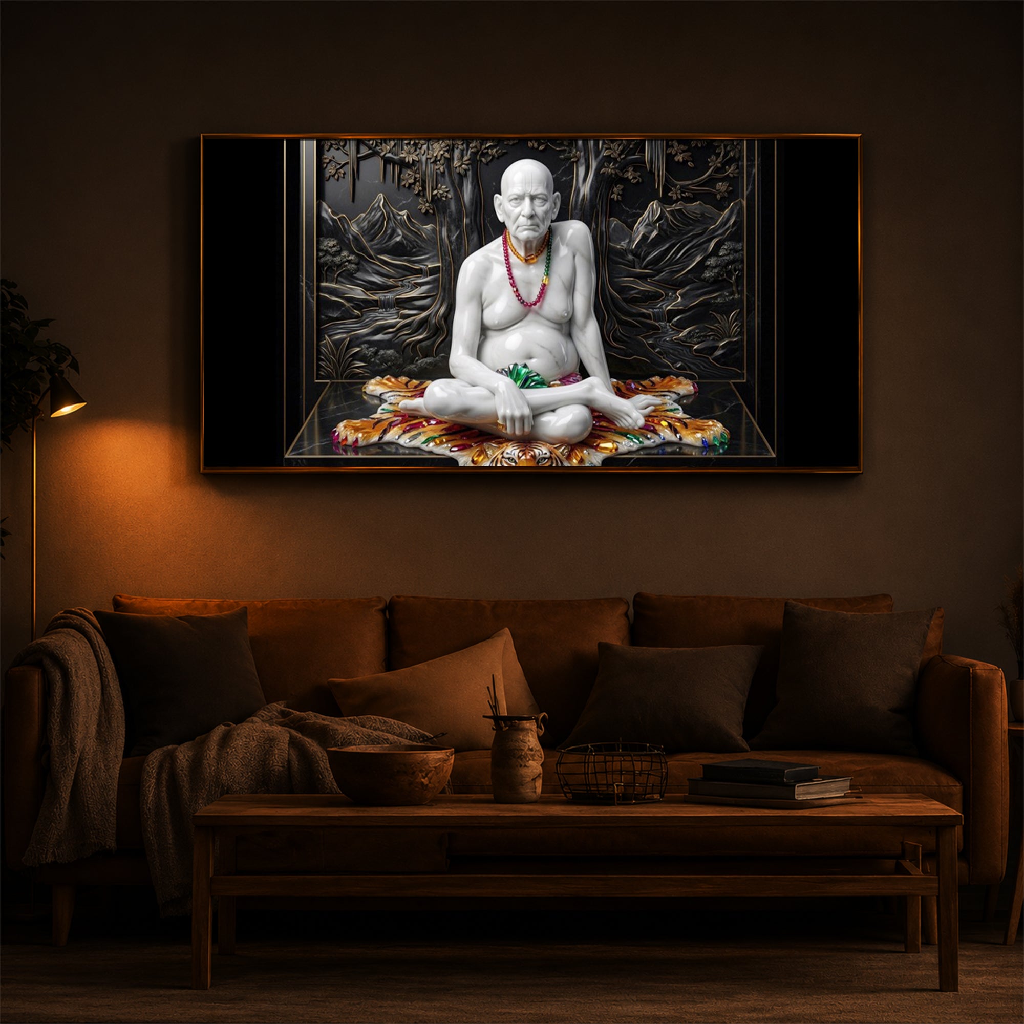 White Marble Swami Samarth Modern Luxury Backlight Horizontal Wall Art