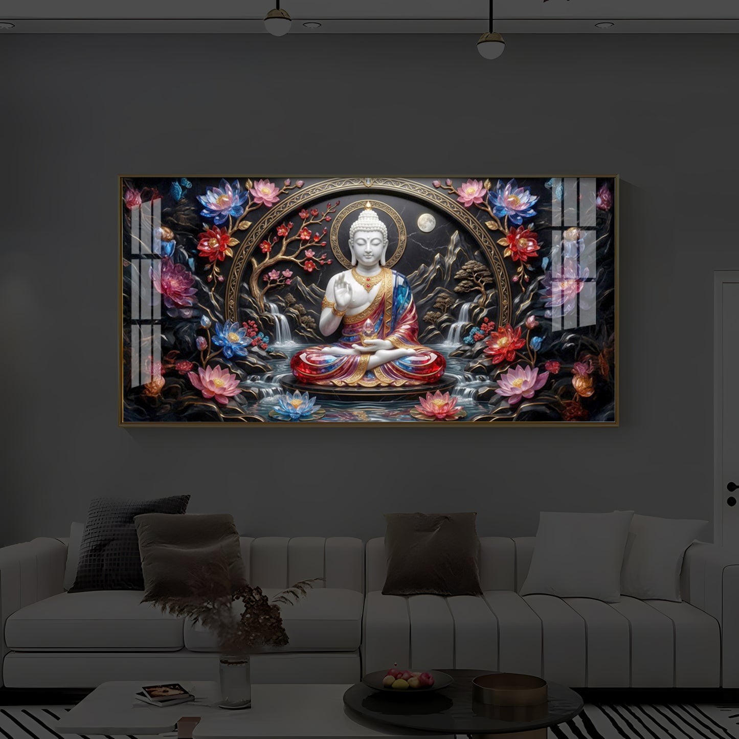 Colorful Buddha Modern Luxury Backlight Horizontal Wall Art
