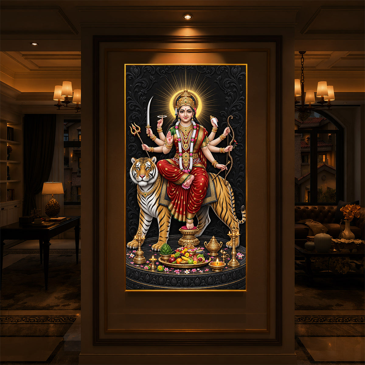 Maa Sherawali Modern Luxury Backlight Vertical Wall Art