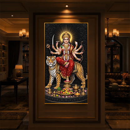 Maa Sherawali Modern Luxury Backlight Vertical Wall Art
