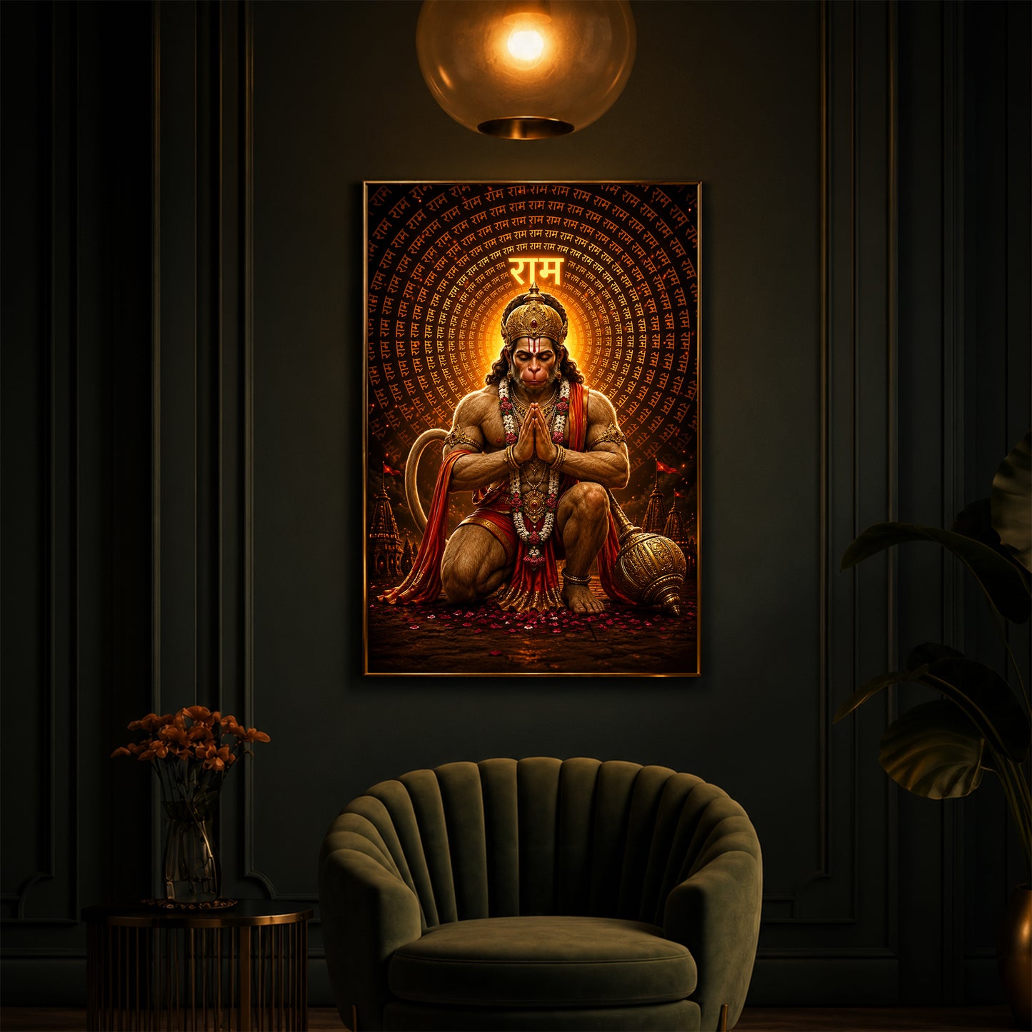 Bajrang Bali Modern Luxury Backlight Vertical Wall Art
