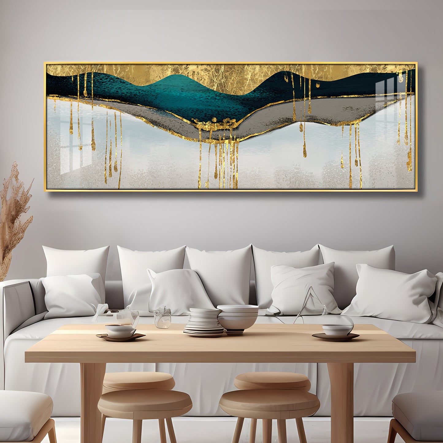 Golden Geomorphic Abstract Premium Acrylic Horizontal Wall Art