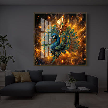Lord Murugan’s Majestic Peacock Modern Luxury Backlight Square Wall Art