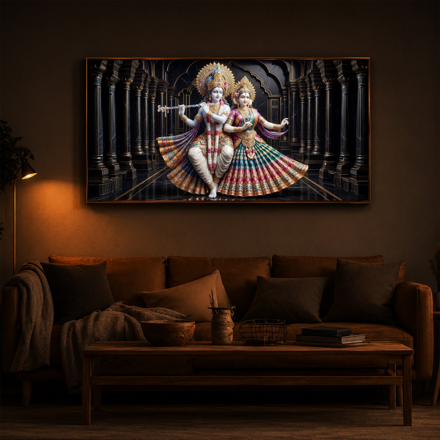 Hindu Seities Radha & Krishna Modern Luxury Backlight Horizontal Wall Art