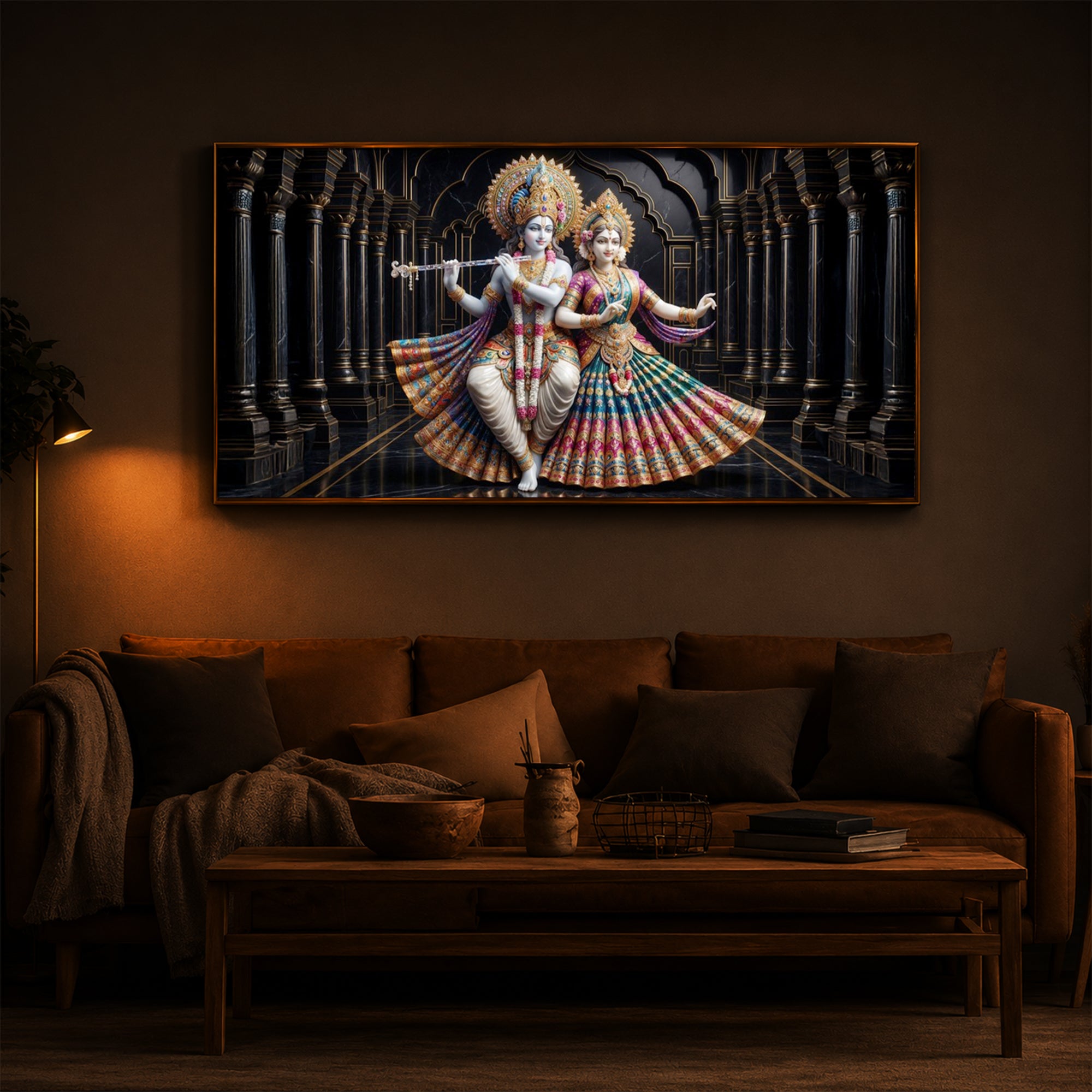 Hindu Deities Radha & Krishna Modern Luxury Backlight Horizontal Wall Art