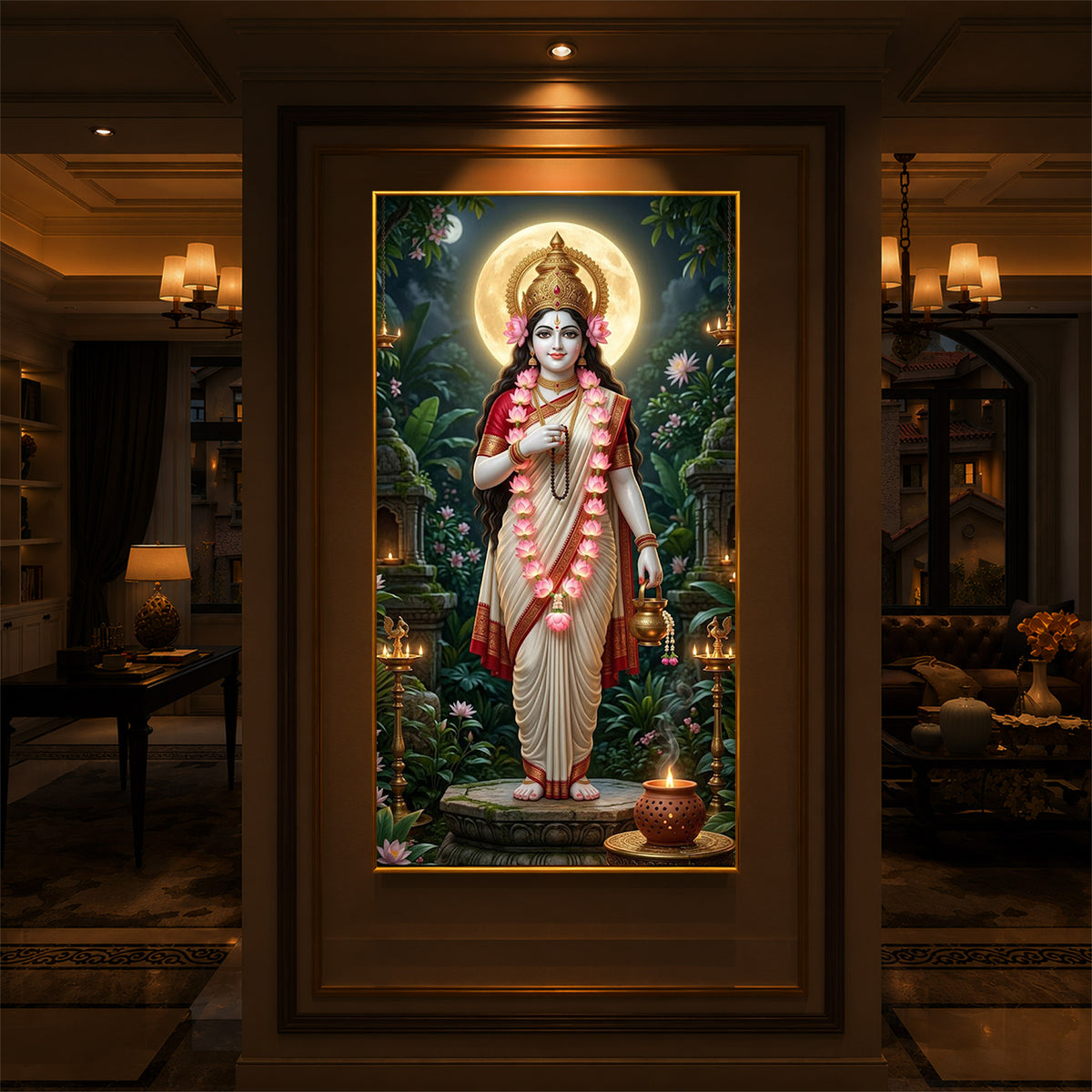 Maa Brahmacharini Modern Luxury Backlight Vertical Wall Art