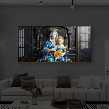 Mother Mary Holding Baby Jesus Modern Luxury Backlight Horizontal Wall Art